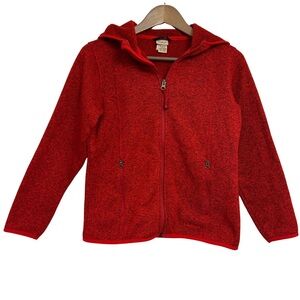 L.L. Bean Kids Red Sweater Fleece Hooded Jacket - size 10-12